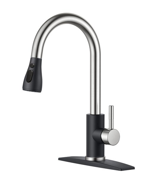 FORIOUS Kitchen Faucets with Pull Down Sprayer, High Arc Single Handle Classic Stainless Steel Sink Faucet 1 or 3 Hole, Suitable for Farmhouse Camper Laundry Rv Bar, Black Brushed
