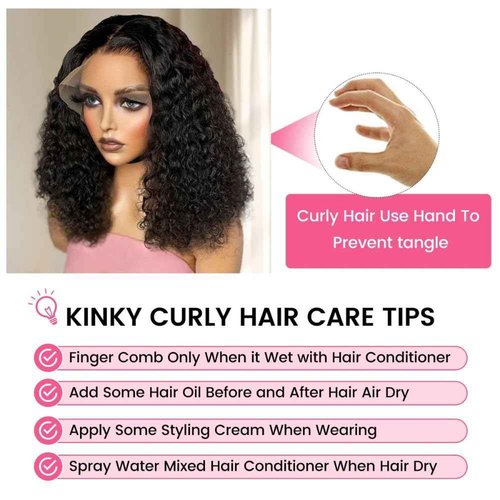 Bestdilin Kinky Curly Wig Human Hair 13x6 Lace Frontal 220% Density 16 Inch Afro Kinky-Curly Bob HD Transparent Lace Front Wig for Women Pre Plucked With Baby Hair Glueless Short Kinky Curly Wigs