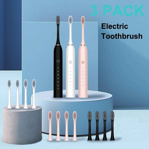 MSETGRD 3 Pack Electric Toothbrush with 6 Modes, Rechargeable Toothbrushes with 12 Brush Head, Fast Charge 2 Min and 30s Timer