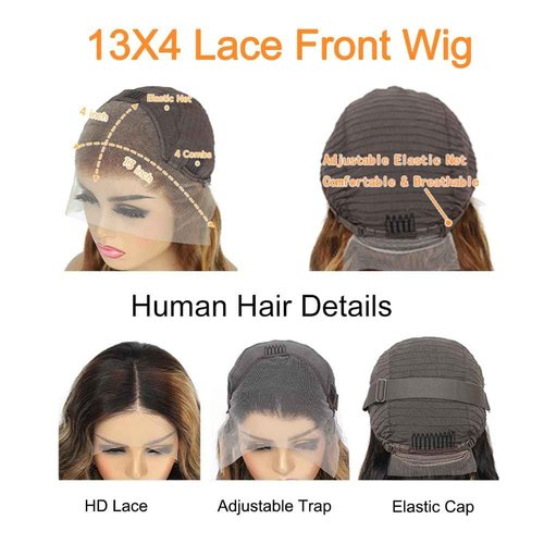 MAXTASK Highlight Ombre Lace Front Wig Human Hair 13x4 HD Transparent 180% Density Body Wave Wigs Human Hair with Baby Hair Pre Plucked for Women 4/27 Honey Blonde Lace Frontal Colored Wigs (26Inch)