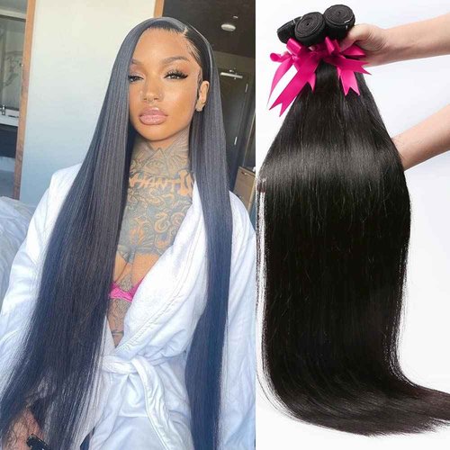 YISEA 12A Brazilian Virgin Straight Hair Bundles (16 18 20Inch,Natural Color) Straight Hair 3 Bundles 100% Unprocessed Virgin Hair Straight Weave Human Hair Bundles Natural Color Hair Extensions