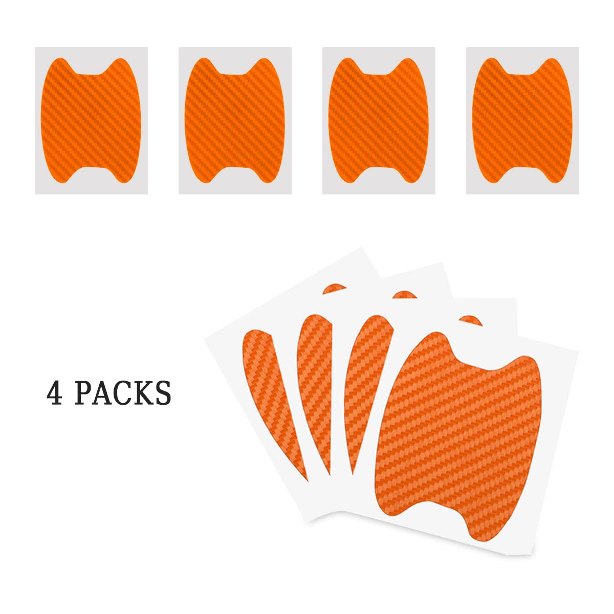 4PCS Car Door Handle Protector Sticker, Universal Carbon Fiber Anti-Scratches Auto Protective Film, Car Door Side Paint Cover Guard Stickers Fit for Most Car Handles （Orange/4PCS）