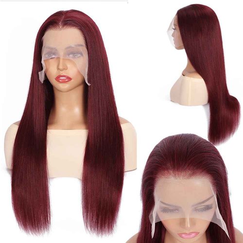 99j Burgundy Lace Front Wigs Human Hair 13x6.5 HD Burgundy Colored Lace Front Wigs Human Hair 250% Density Glueless Straight Wigs Human Hair Pre Plucked with Baby Hair (22 inch, 99j)