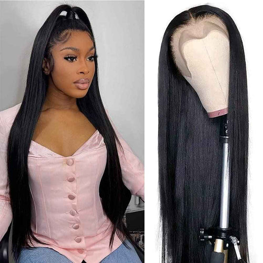 LARVOB Straight Transparent Lace Front Wigs Human Hair 180 Density 13X6 HD Transparent Lace Frontal Wigs 28 Inch Straight Human Hair Wigs With Baby Hair Hairline Glueless Wig For Women Natural Color