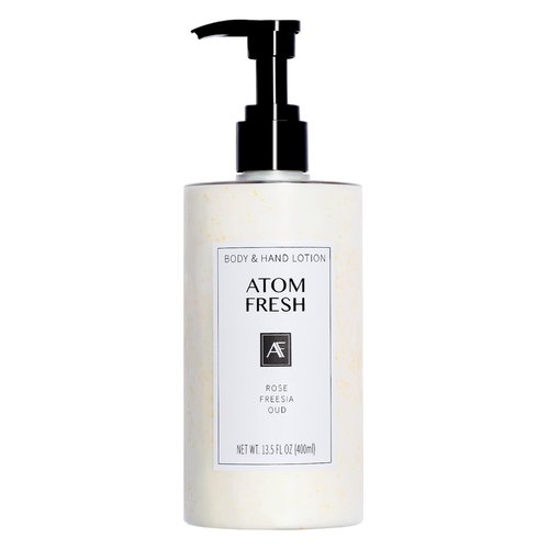 Atom Fresh Body Lotion for Women, Hydrating & Firming Body Moisturizer for Dry Skin, Ceramide & Niacinamide Skin Barrier, Non-Greasy Vitamin E Lotion, Rose Fressia Oud Scent, 13.5 fl oz