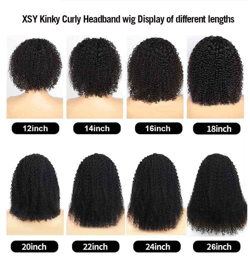 XSY Headband Wig Human Hair Kinky Curly Wigs for Black Women Curly Human Hair Wigs Briazilian Curly None Lace Front Machine Made Wigs Human Hair 26 inch Natural Color
