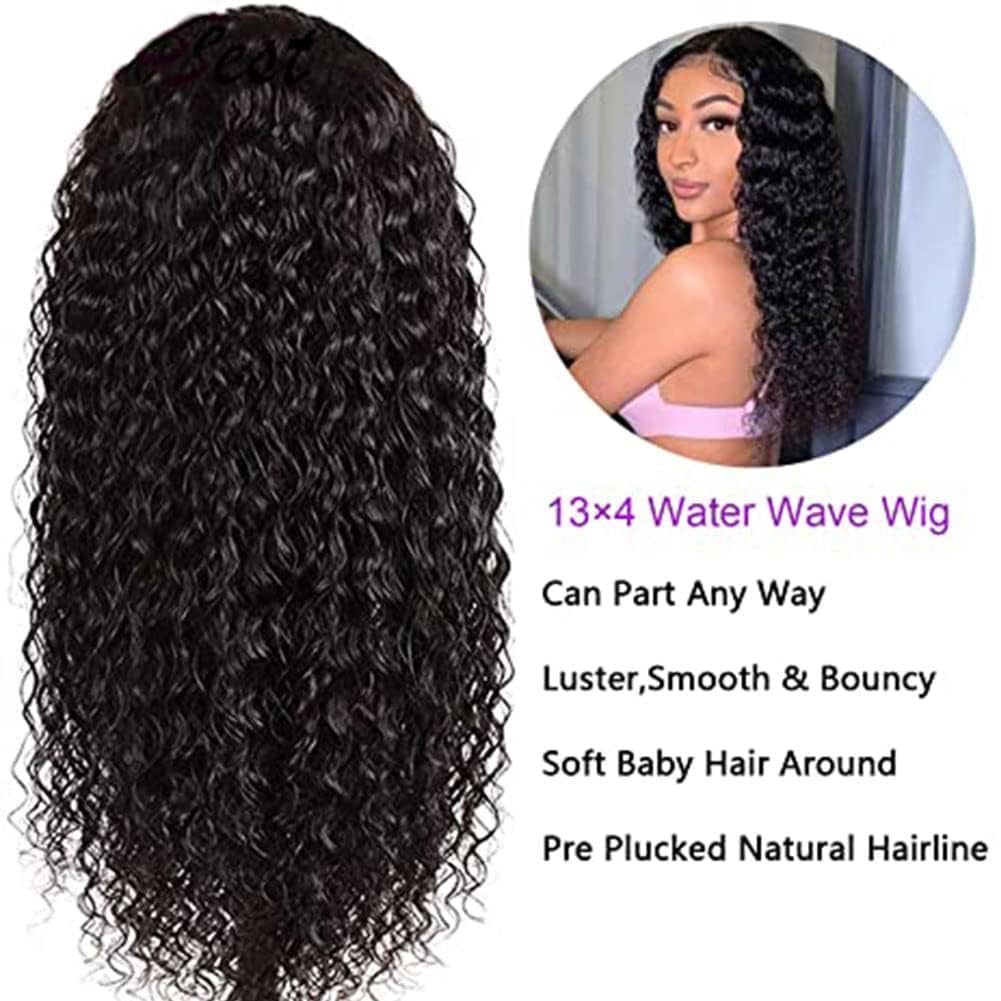 13x4 Water Wave Lace Front Wigs Pre Plucked Glueless Wigs for Black Women 180 Density Curly Human Hair Wig Wet and Wavy Lace Frontal Wigs With Baby Hair Wig (Natural, 30inch)