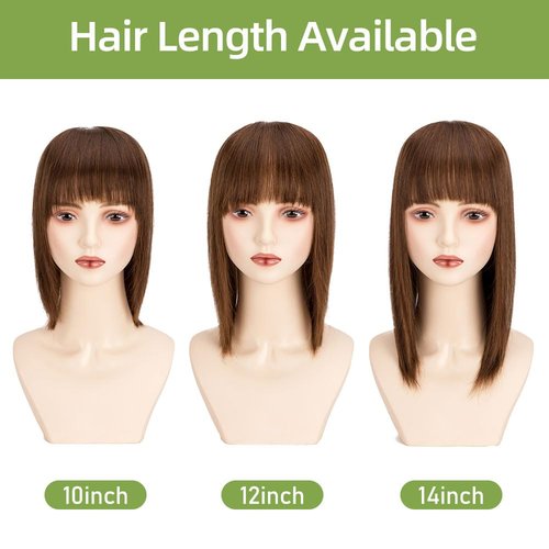 Lovenea 13x15cm Human Hair Topper with Bangs 12 Inch Straight Human Hair Silk Base 130% Density Clip In Toppers Hairpieces for Women With Hair Loss Thinning Hair Medium Brown(4#, 12 Inch)
