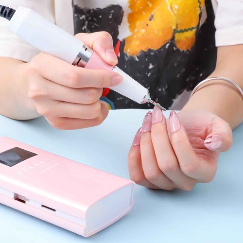 Makartt Electric Nail Drill - 30000RPM Rechargeable E File, Perlarie Pearly Pink Portable Nail Grinder with Drill Bits & Sanding Bands for Manicure Salon Home Use