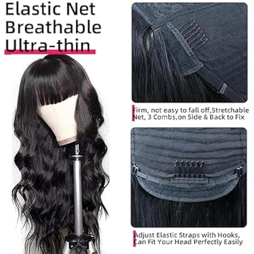 ROSELINE Body Wave Wigs with Bangs Human Hair Wigs for Black Women None Lace Front Wigs 150% Density Brazilian Virgin Hair Glueless Wig Natural Color 22inch