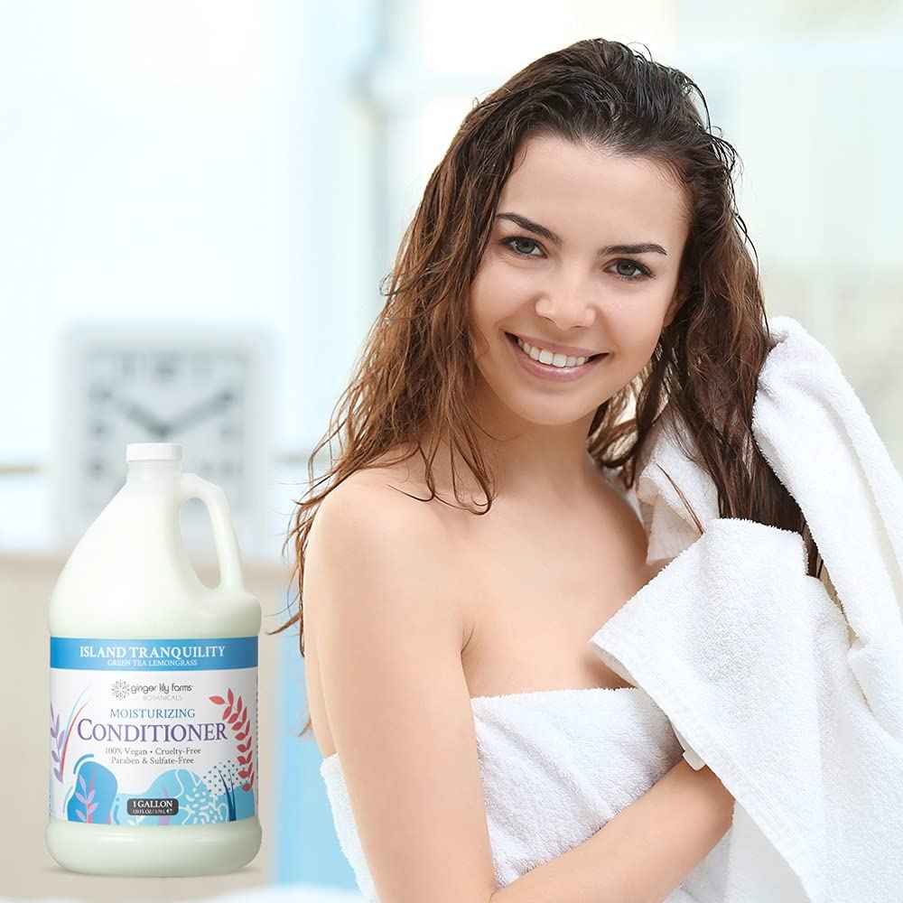 Ginger Lily Farms Botanicals Moisturizing Conditioner for Dry Hair, Island Tranquility, 100% Vegan & Cruelty-Free, Green Tea Lemongrass Scent, 1 Gallon Refill (Pack of 4)