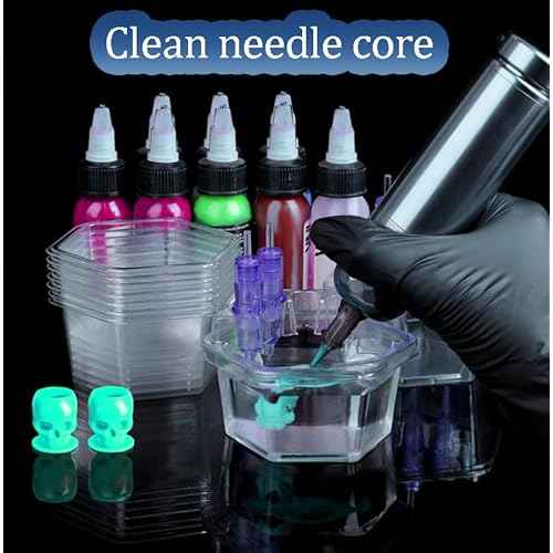 20PCS Hexagonal Disposable Tattoo Cartridge Cup Holder Plastic Tattoo Cartridge Tray For Tattoo Inks Needle Holder Placement Rack Disposable Plastic Cup Working Cup Cleaning Cup