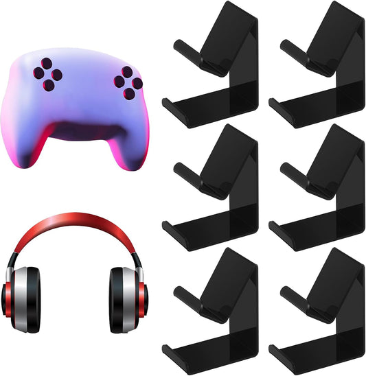 6 Pcs Headphone Wall Hangers 2 in 1 Adhesive Gaming Headset Holder Hooks for Wall Mount Strong Universal Stand Hooks for Most Headphone Controller, Hat, Baseball Caps, Closet, Door