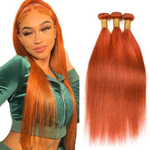 Color 350 Bundles Human Hair Ginger Straight Human Hair Bundles Orange Bundles Human Hair 24 24 24 Inch Ginger Orange Bundles Remy Hair Weave Orange Bundles