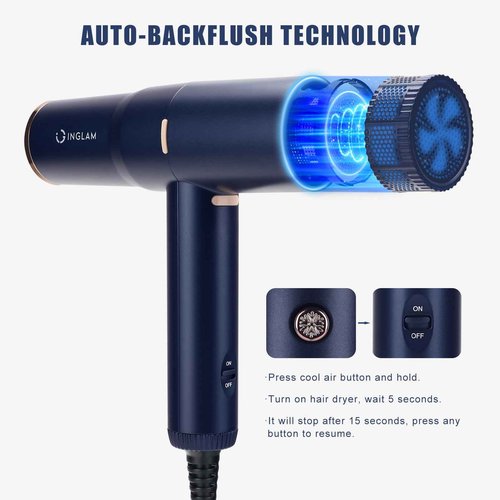 Diffuser Hair Dryer, IG INGLAM Professional Blow Dryer 110,000 RPM High Speed Brushless Motor Negative Ion Low Noise,3 Heat Settings & 3 Speed & Cold Settings, Compact Salon Ionic Hair Dryer