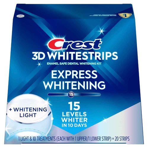 Crest 3D Whitestrips Express Whitening + LED Light – Teeth Whitening Kit, 1 Light + 10 Treatments, Each with 1 Upper/1Lower, 20 Strips – Crest 3DWhite Teeth Whitening Strips
