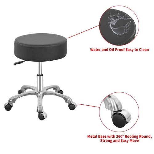 Lilfurni Comfy Memory Foam Heavy Duty Rolling Stool,Adjustable Chair with Wheels for Doctor,Shop,Nail Tech,Potters,Medical,Massage,Artist,Tattoo,Studio,Office,Pedicure(Black)