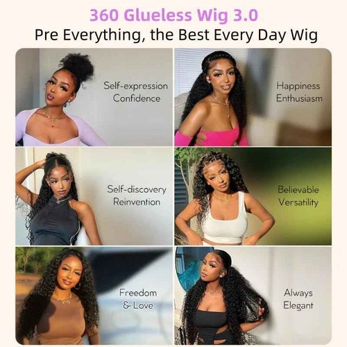 Hidden Strap 360 Skinlike HD Lace Front Wigs Human Hair Water Wave Glueless Wigs Pre Plucked Pre Cut Bleached Tiny Knots 220 Density Full Lace Frontal Wig with Invisible Drawstring Sung Fit 20inch