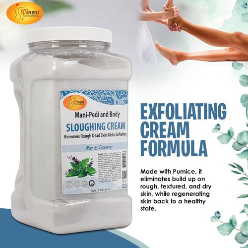 SPA REDI - Foot Cream, Sloughing Lotion, Mint and Eucalyptus 128 Oz - Pedicure Massage Foot Care for Dry Cracked Feet, Scrub Gently, Exfoliating, Smooths and Eliminates Buildup of Dead Skin