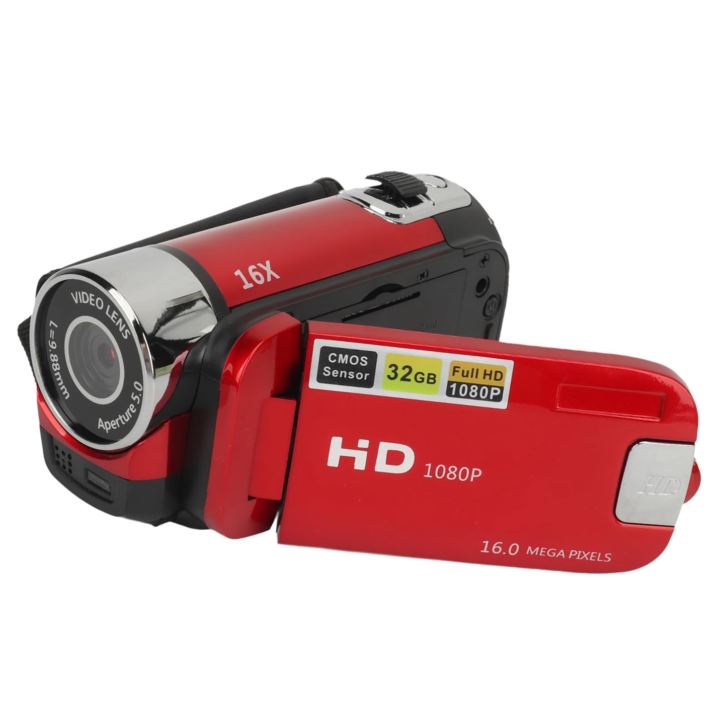 1080PDigital Camera, 16MP Camcorder with 2.4 Inch Rotatable Screen, 16X Zoom HD Video Recorder with Fill Light, Video Camera Built in Battery (Red)