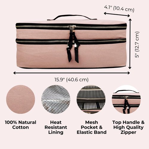 Bag-all Double Hair Tools Travel Bag | Curling Iron Travel Case Heat Resistant | Traveling Case for Grooming Supplies | Hair Straightener Pouch for Hot Tools for Women | Pink