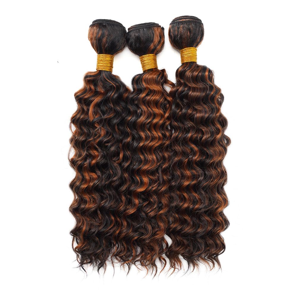 Highlight P1B30 Deep Wave Bundles Ombre Brown Human Hair Bundles Grade 8A Brazilian Remy Hair Weaves Extensions For Women 22 24 26 Inch