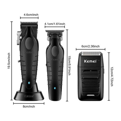 KEMEI Professional Hair Clippers for Men, Hair Trimmer and Foil Shaver Set, Cordless Barber Clippers, Zero Gapped Beard Trimmer, Rechargeable Fade Clipper Haircutting Kit, KM-2299, KM-2296, KM-1102