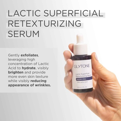 Glytone Micro-Peel Lactic Superficial Retexturizing Serum | Anti-Aging AHA Exfoliating Serum for Face with 10% Lactic Acid | Hydrates, Brightens & Reduces Wrinkles | Paraben-Free - 1 Fl oz