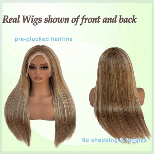Blonlier 13x6 Ash Brown to Blonde Highlights Straight Lace front Wigs Human Hair 22in for Black Women HD Lace Glueless Pre Plucked 180% Density Brazilian Virgin Human Hair 22in
