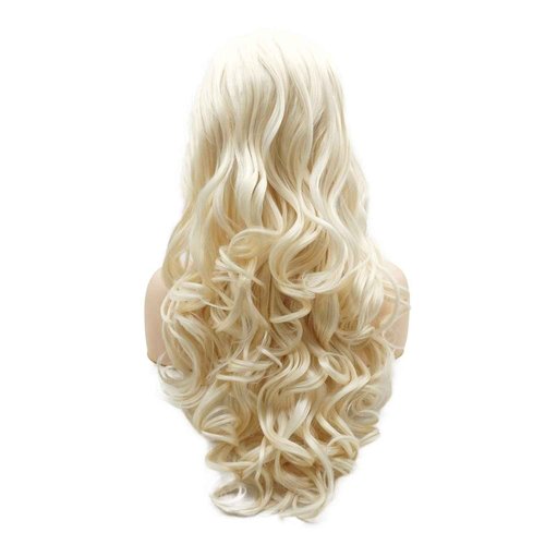 LUSHY BEAUTY Hair Synthetic Lace Front Wig Wavy Long 26inch Light Blond White Mix Heavy Density Heat Resistant Realistic Wig