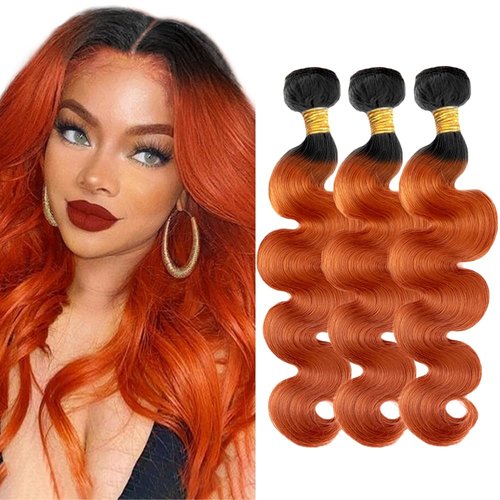 CnumGunm Ombre Orange Human Hair Bundles Ginger Body Wave 3 Bundles 22 24 26 inch 100% Unprocessed Virgin 1B/350 Human Hair Bundle
