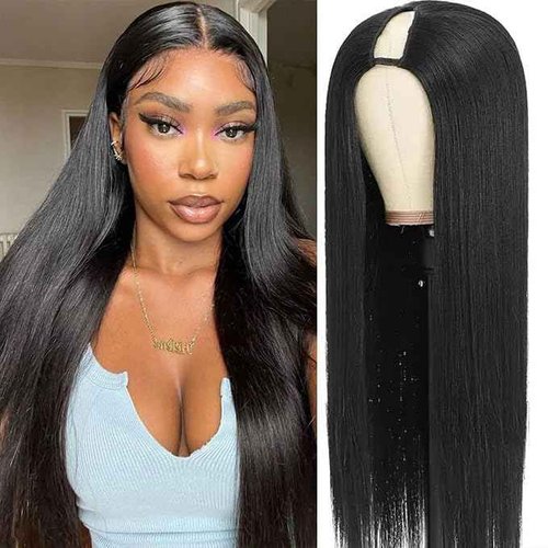 CHEETAHBEAUTY V Part Wigs Human Hair Straight V Shape Wigs for Black Women Upgrade U Part Wigs No Leave Out No Sew In No Glue Clip in Half Wigs 180% Density Natural Black 20Inch