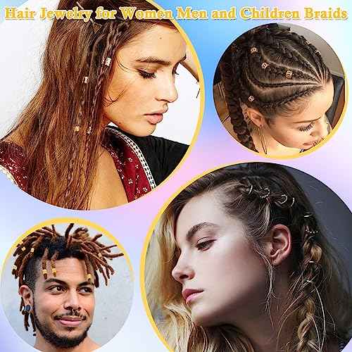 Lucomb 220 Pcs Gold Hair Jewelry for Braids, Loc Jewelry for Hair Dreadlock, Loc Charms for Women, Metal Gold Braids Rings Cuffs Clips for Dreadlock Accessories Clip Braids Extensions Decorations