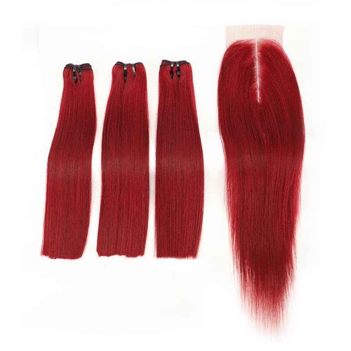 99j Bone Straight Vietnam Virgin Human Hair 3 Bundles with Kim K 2 * 6 Closure, Best Raw Hair 15A Hair Extension Burgundy, 100% Unprocessed Premium Raw Hair for Black Women (8''8''8'' + 8'')