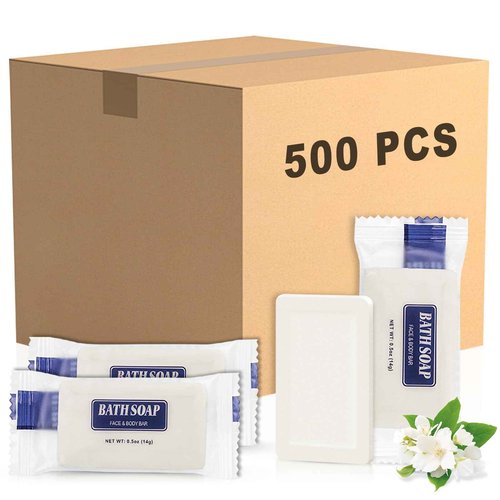 SLequipo Bulk Bar Soap, 500 Pack Mini Soap Bars Bulk Individually Wrapped, 0.5 oz Travel Soap Small Hotel Soaps Travel Size Toiletries for Hotel Bathroom