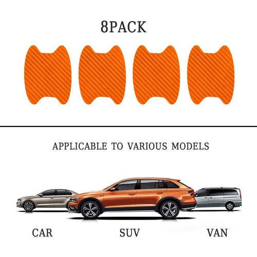 8PCS Car Door Handle Sticker, Carbon Fiber Anti-Scratches Car Door Cup Protector, Non-Marking Auto Door Handle Protective Film, Self-Adhesive Door Side Paint Protector for All Cars (Orange/8PCS)