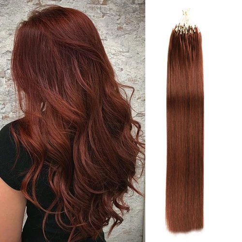 Saisifen Micro Loop Hair Extensions 33# Copper Brown Straight Human Hair Bulk (50 Strands,1g/Strands) Micro Link Human Hair Extension for Women 24 Inches (60cm)