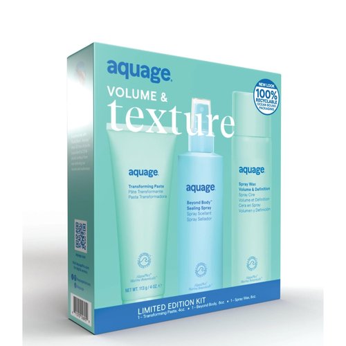 AQUAGE Volume & Texture Limited Edition Styling Kit, Transforming Paste, Beyond Body Sealing Spray, and Volume & Definition Spray Wax, 20 fl. oz.