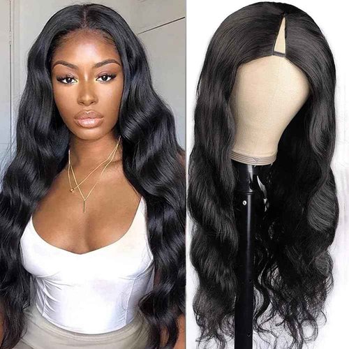 Xagujpo Glueless V Part Wig Human Hair Body Wave for Black Women Upgrade U Part Human Hair Wig 100% Beginner Friendly No Sew In No Glue 180% Density Natural Color (22 inch)