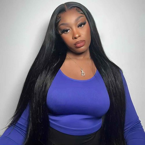 ISEE Wear Go Glueless Wigs Human Hair Pre Plucked Pre Cut Straight Transparent 5x7 Lace Glueless Wig Pre Bleached Tiny Knots Human Hair Wig for Black Women 180% 16 Inch