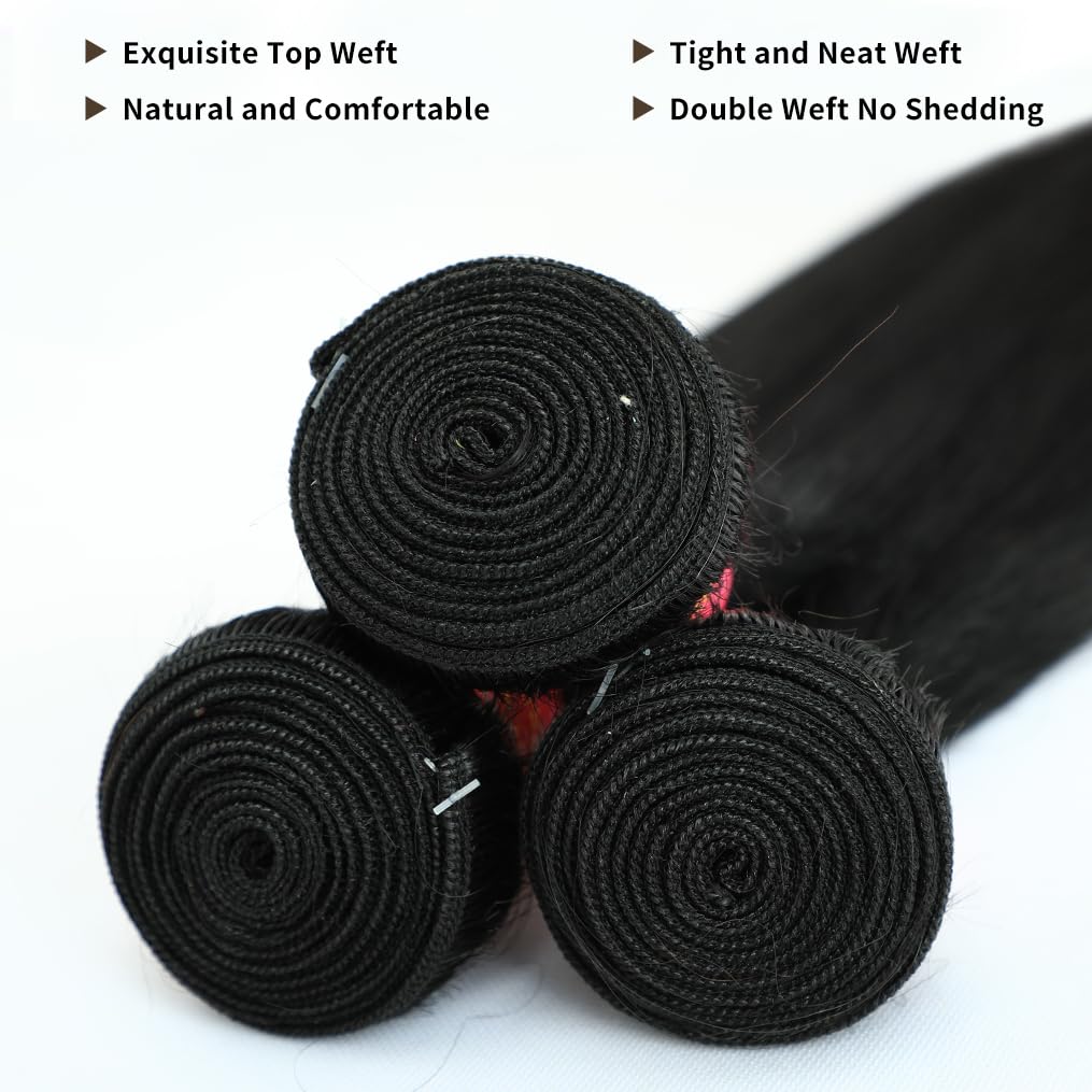 12A Straight Bundles Human Hair 20 22 24 Inch Human Hair Bundles 100% Unprocessed Brazilian Virgin Hair for Women Quick Weave Hair 3 Bundle Deals Hair Extensions Natural Black