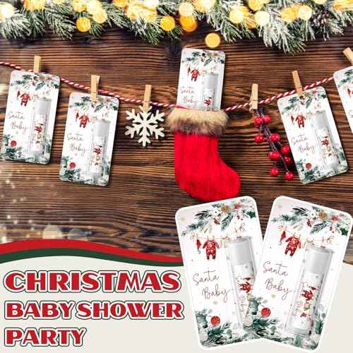 30 Pack Santa Baby Shower Games Prizes Party Gifts Bulk Lip Balms Favors for Winners Adults Guests Gender Reveal Favors Decorations Baby Shower Souvenirs Gift Bags Stuffers