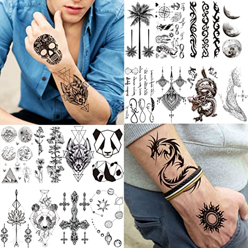 66 Sheets 3D Small Black Temporary Tattoos For Women Men Waterproof Fake Tattoo Stickers For Face Neck Arm Children Flower Birds Star Realistic Tatoo Kits For Boy Girls Adults