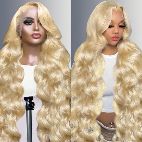 Muspluto 613 13x6 Lace Front Wig Human Hair 200 Density 613 Lace Front Wig Body Wave Blonde Wig Human Hair 613 HD Lace Frontal Wig 13x6 Pre Plucked With Baby Hair Blonde Lace Front Wigs 22 Inch