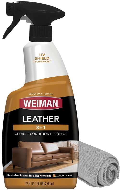 Weiman Leather Cleaner, Polish and Conditioner for Furniture, Car, Purses, Shoes, Boots and Couches- Micro Fiber Towel Included, 22oz