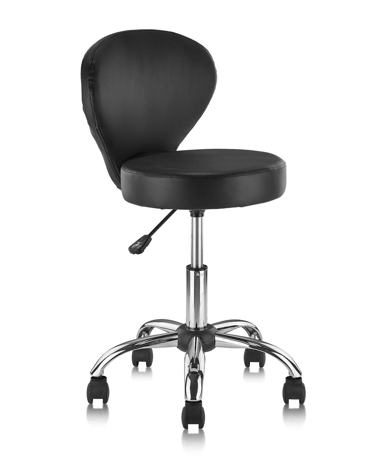 KLASIKA Leather Rolling Swivel Salon Stool Chair with Back Support Adjustable Hydraulic Seat Height 22 in for Office Massage Facial Spa Medical Drafting Tattoo Beauty Barber