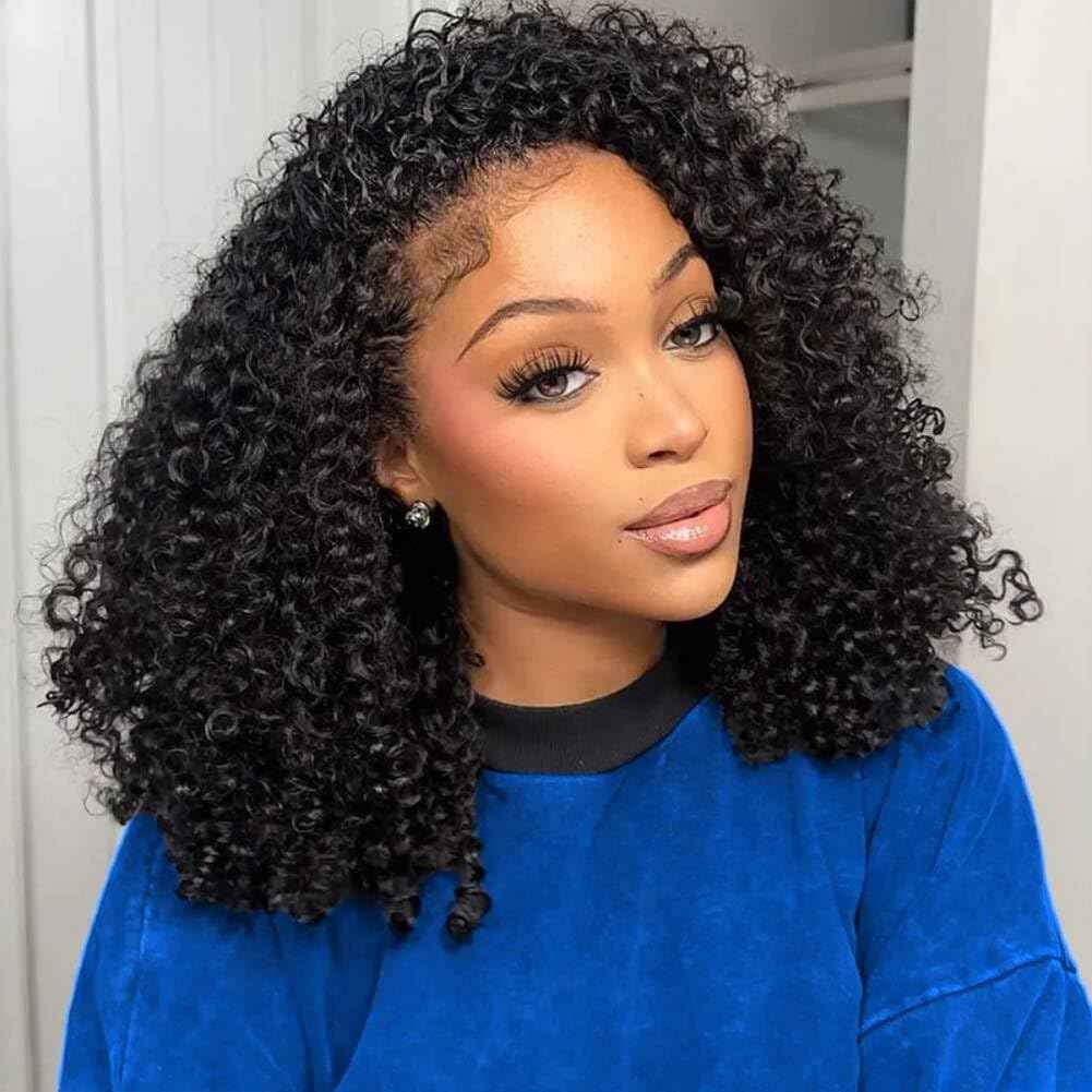 Jilnor Curly Half Wig Human Hair 200% Density Seamless Flip Over Wig Wear and Go Glueless Drawstring Wig Human Hair for Women 3 In 1 Deep Curly Headband Wig Beginner Friendly 22 Inch
