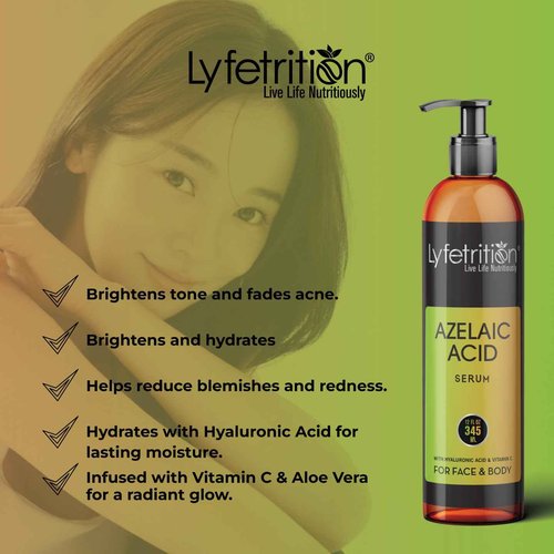 Lyfetrition Azelaic Acid Serum with Hyaluronic Acid | Natural Face Serum with Vitamin C & Aloe Vera (12 Fl Oz), Clear, (Lyfe9080)