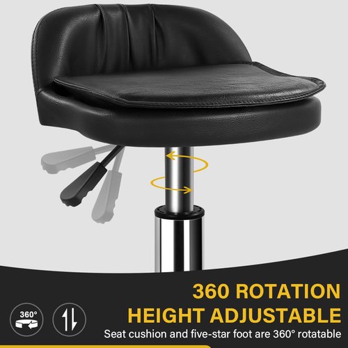 WKWKER Rolling Stool Swivel with Wheels Height Adjustable Stool with Low Back Rolling Chair for Office Kitchen Desk Home Salon Shop Lab Counter (Black)