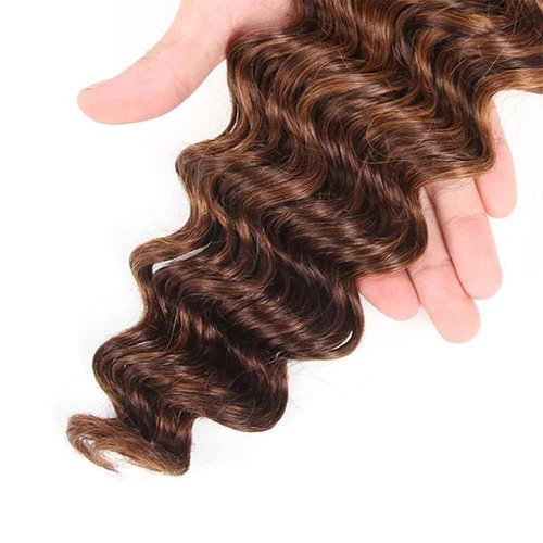T1BP4/30 Human Hair Bundles Ombre Dark Brown Deep Wave Bundles Light Brown Human Hair 3 Bundles 16 18 20 Inch Unprocessed Brazilian Virgin Human Hair 3 Tone Black and Brown Bundles Double Weft